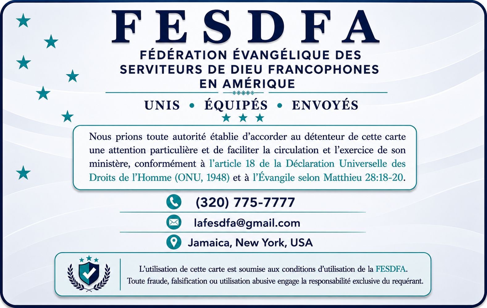 Verso carte officielle FESDFA